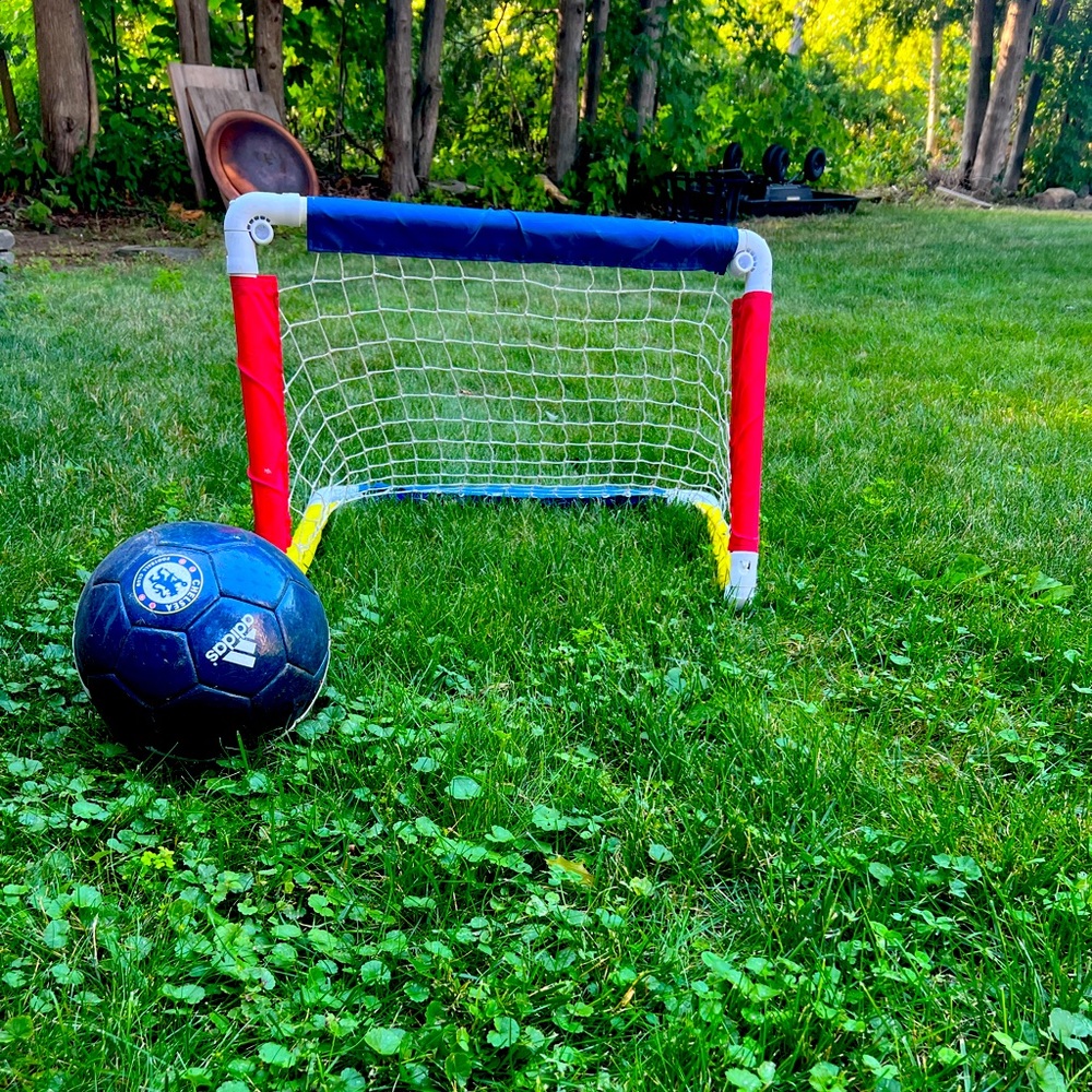 Toddler soccer ball and net .
